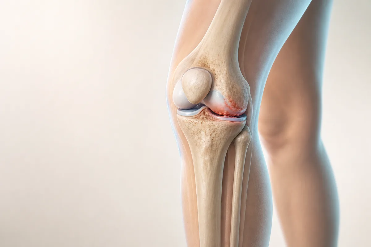 내반 정렬과 무릎 안쪽 관절염을 나타낸 3D 의료 일러스트