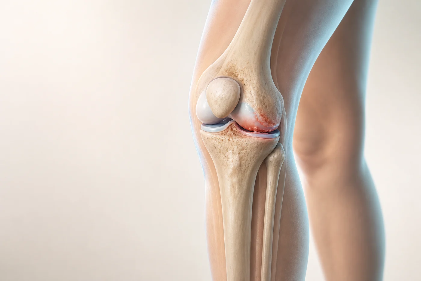 내반 정렬과 무릎 안쪽 관절염을 나타낸 3D 의료 일러스트
